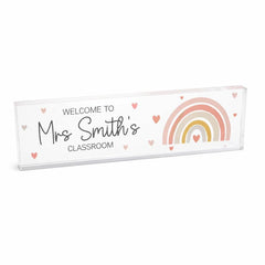 Personalised Welcome To Classroom Rainbow Acrylic Block – Custom Name School Gift