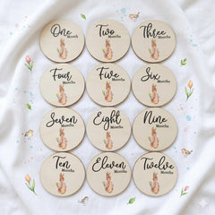 Flopsy Rabbit Wooden Baby Milestone Discs for New Baby Photo Gifts (9.9 cm)