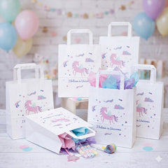 Set Of 10 White Handled Unicorn Bags