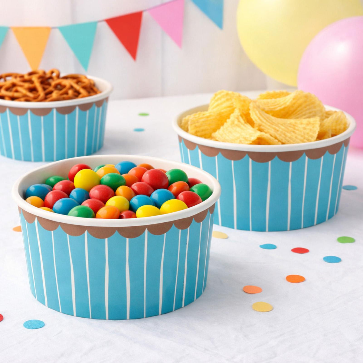 Blue Paper Ramekin Party Dishes for Birthdays and Celebrations (Pack of 4, 12.5 cm)