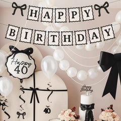 PartyDeco Birthday Banner with Bows Design 2 x 1m, Ivory