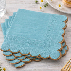 Santex Blue Cocktail Napkins with Gold Scalloped Edge 16 Pack - 25cm
