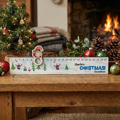 Personalised Blue and White Advent Slider - Tiny Christmas Trees