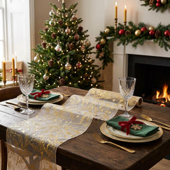 Gold Holly Berries Christmas Organza Table Runner Festive Holiday Dining Table Decor 3m