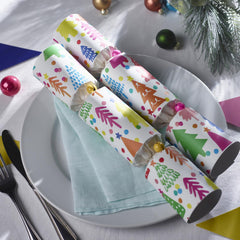 Bright Christmas Tree Colourful Crackers Festive Party Tableware Pack Set of 6