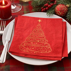 Santex Small Red Sparkling Christmas Paper Napkins for Festive Tables (Pack of 20, 25 cm)