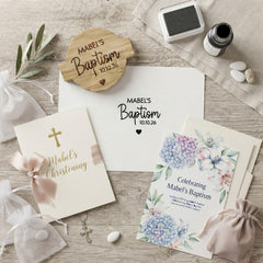Personalised Baptism Rubber Stamp - Custom Name and Date Rustic Celebration Craft