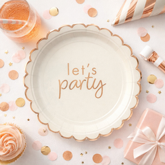 Gold Let's Party Paper Plates Pack of 8 - 22 cm Birthday Tableware