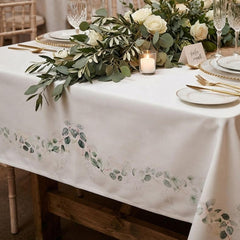 Sage Green Botanical Polyester Tablecloth for Weddings and Anniversary Tables 2.4m