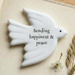 Sending Happiness & Peace Porcelain Dove Token for Meaningful Home Gift Giving