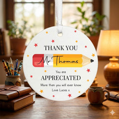 Personalised Teacher Pencil Porcelain Hanging Ornament Thank You Gift 7 cm