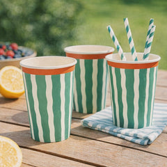Green Striped Paper Plates, Cups and Napkins Tableware Set (Party Pack for 6)