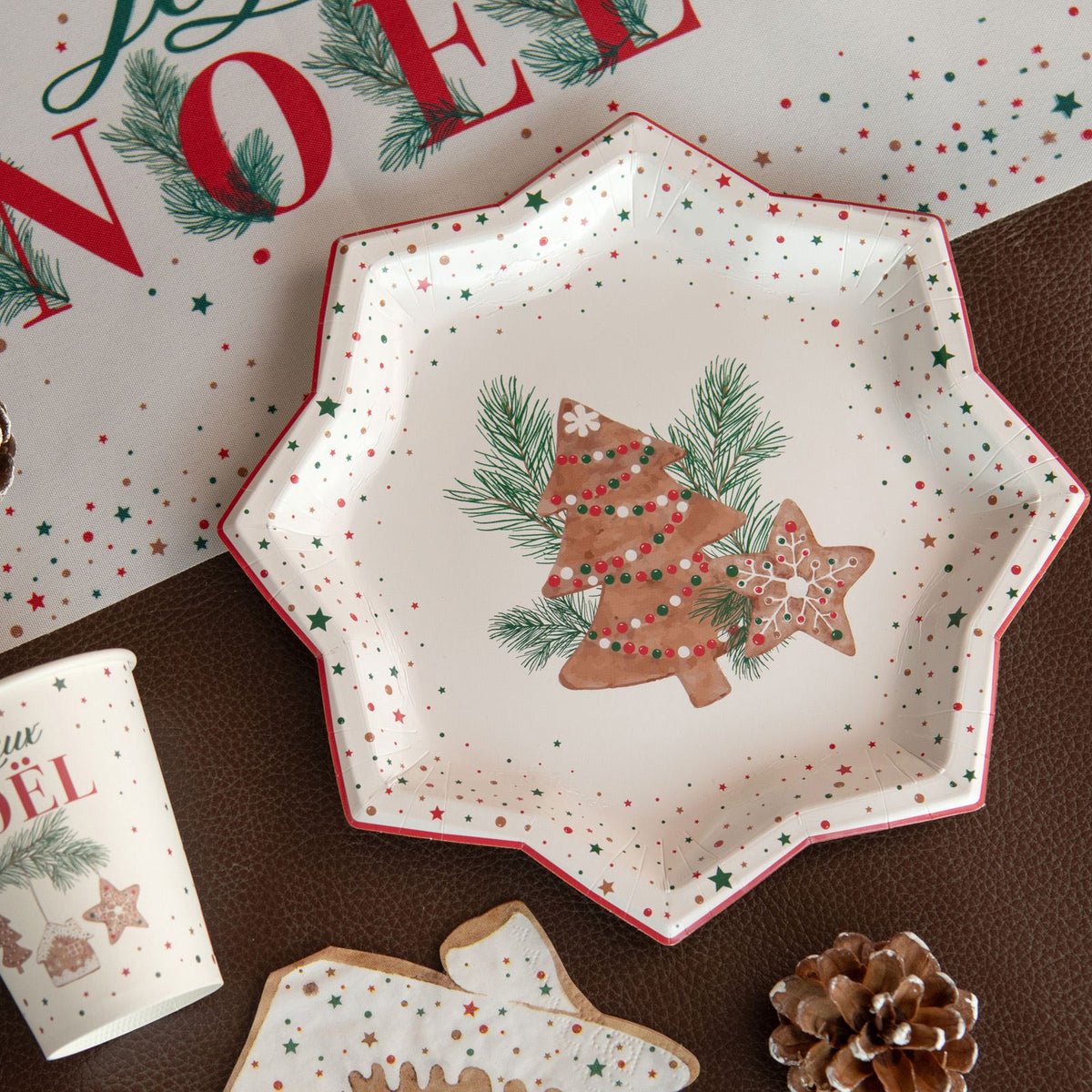 Multicoloured Christmas Gingerbread Plates - Disposable Cardboard Tableware, 23 x 23 cm, Pack of 10
