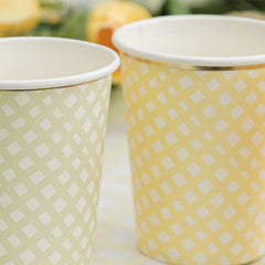 Green Yellow Gingham Paper Cups Whimsical Party Tableware Decorations Set of 8