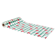 Green Bows Squares Christmas Polyester Table Runner Festive Holiday Dining Table Decor 3m