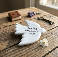 Sending Happiness & Peace Porcelain Dove Token for Meaningful Home Gift Giving