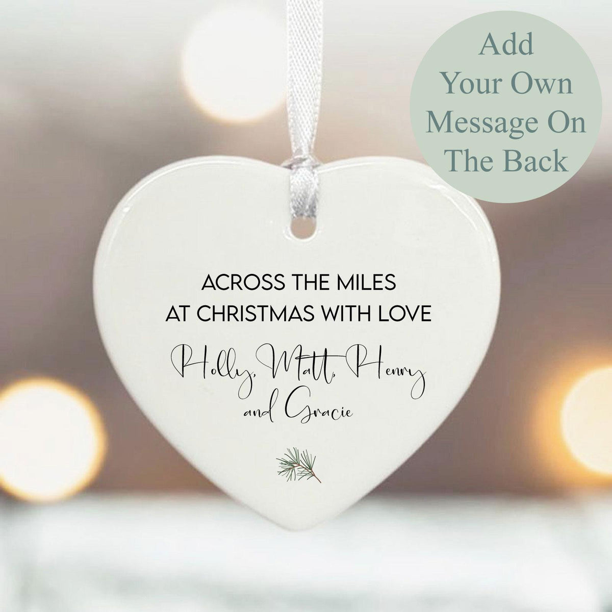 Personalised Christmas Across the Miles Porcelain Heart 7 cm