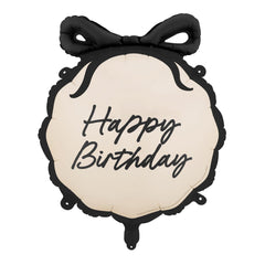 Happy Birthday Foil Balloon Round Cream Black Party Decoration 45cm
