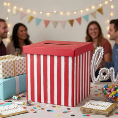 Red & White Paper Birthday Card Box for Cards and Messages (20 cm)