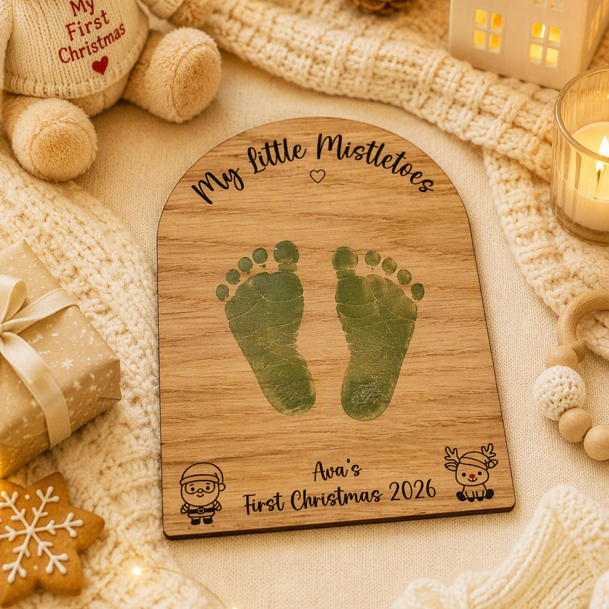 Personalised Baby First Christmas Mistletoe Wooden Sign Custom Name Keepsake Gift