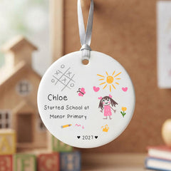 Personalised 1st Day at School Bauble for Girl -  Porcelain Name Hanging Gift