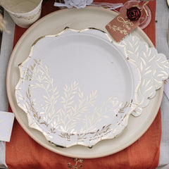 White Gold Leaf Paper Plates Pack of 8 Elegant Wedding Partyware