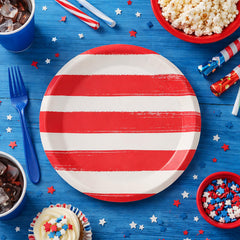 Red & White Striped Paper Plates for Birthday Parties and Celebrations (Pack of 6, 23 cm Diameter)