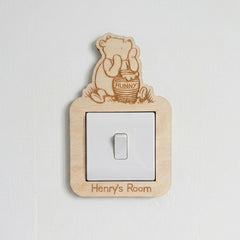 Personalised Winnie the Pooh Wooden Light Switch Surround Nursery Decor 20 cm