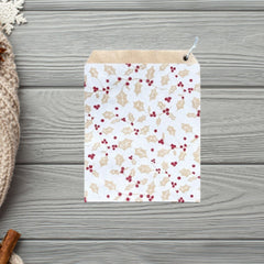 Elegant Holly Paper Gift Bags - Brown and Red for Christmas Gifting 50pk