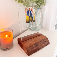 Acrylic Photo Couple Stand with Wooden Base