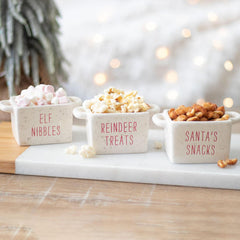 Christmas Porcelain Mini Snack Bowls Elf Reindeer Santa White Festive Set of 3