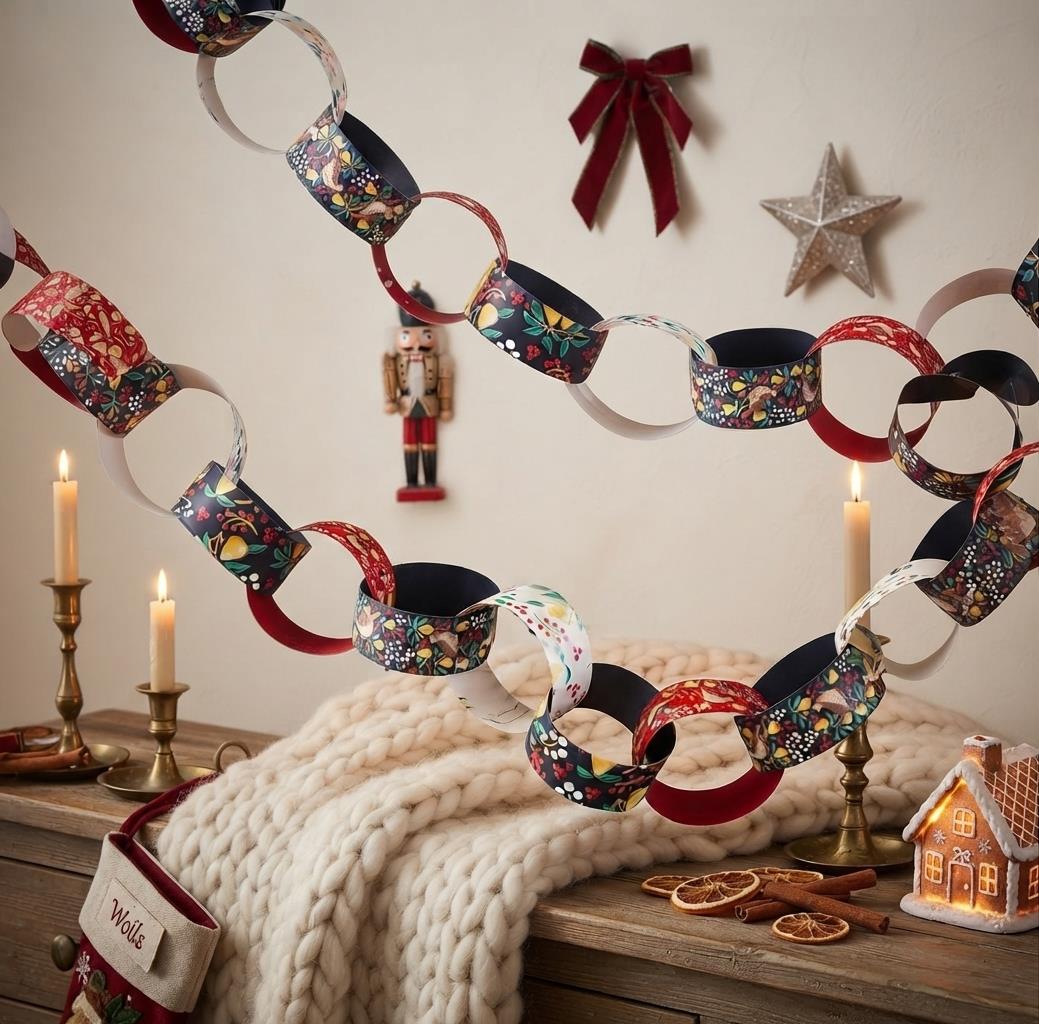 Partridge Christmas Paper Chains Blue Red Festive Craft Party Decorations Set of 100