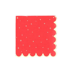 Red Gold Star Christmas Paper Napkins Scalloped 3-Ply Festive Tableware Set of 16