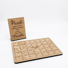 Personalised Rustic Oak Wedding Jigsaw Guest Book with Display Base