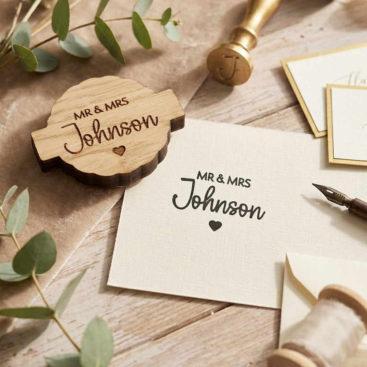 Personalised Mr Mrs Wedding Rubber Stamp - Custom Name Craft Decoration
