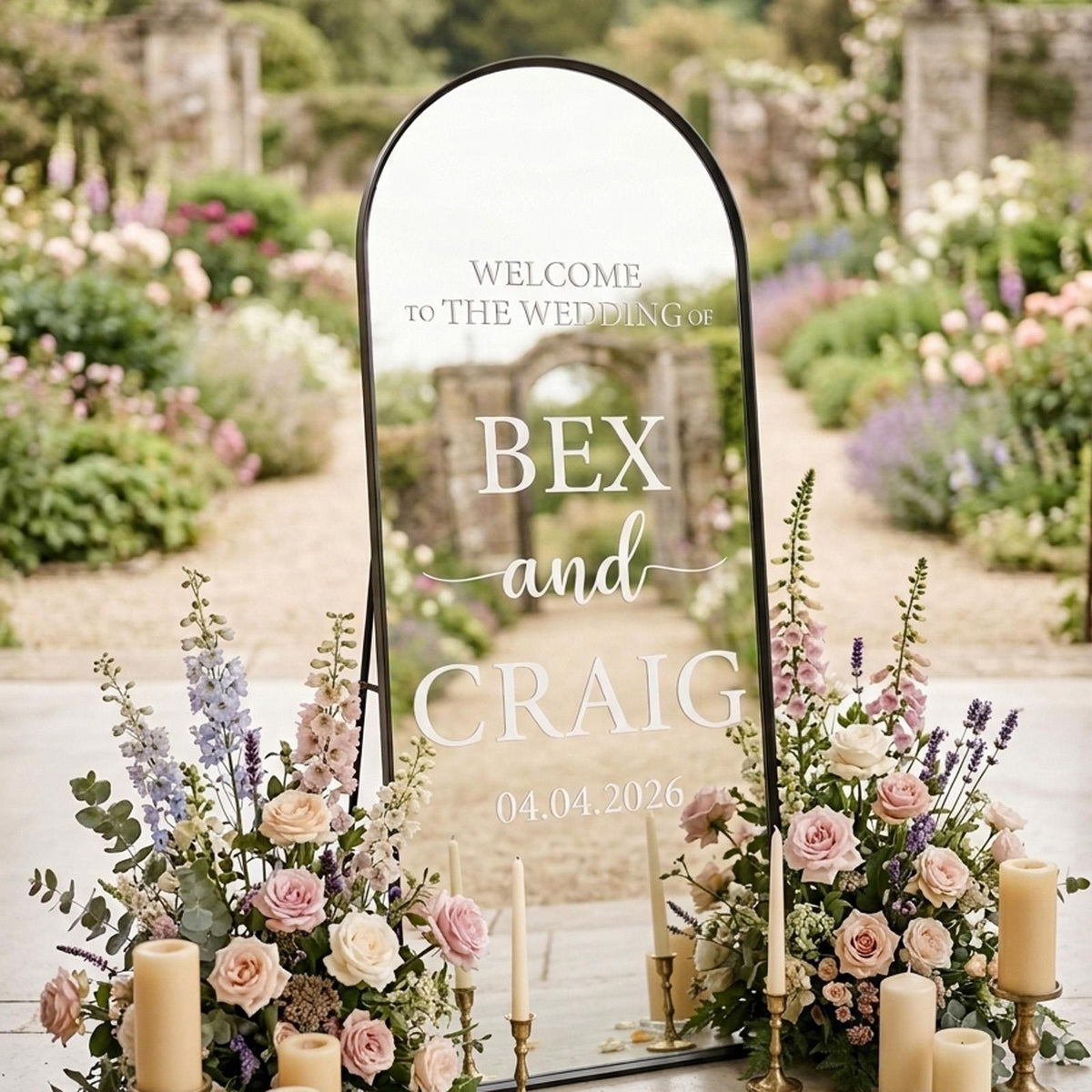 Welcome to the Wedding of Personalised Vinyl Mirror Sign Wedding Decal 45 cm