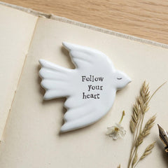 Mini Porcelain Dove Token with Follow Your Heart Message, White Keepsake Gift