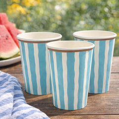 Santex Blue Striped Paper Party Cups Disposable ( 27 cl), Paper Cups