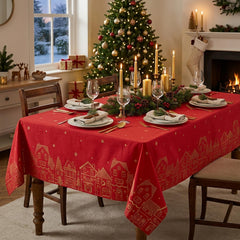 Red Gold Christmas Tablecloth Luxury Festive Dining Party Table Decoration Style 2.4m