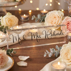 Personalised Mr and Mrs Acrylic Bloc With Couples Names Wedding Date by Luck and Luck