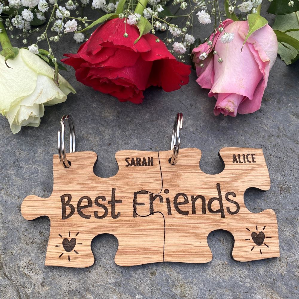 personalised-wooden-jigsaw-keyrings-best-friends-keepsake-gift|LLWWJIGKEYRINGD5|Luck and Luck| 1