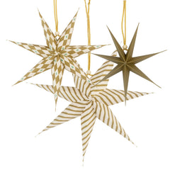 Gilded Gold Christmas Paper Hanging Stars Festive Tree Decorations Set of 3