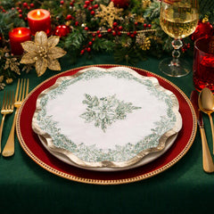 Vintage Christmas Napkins in Green and Gold for Festive Holiday Dining Tables (Pack of 16)