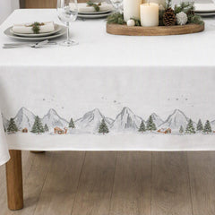 Winter Snow Scene Christmas Tablecloth for Festive Holiday Dining Table Styling 2.4m
