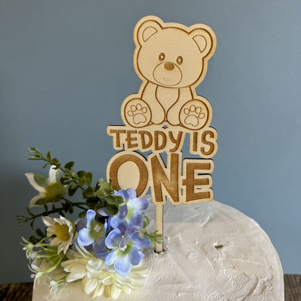 wooden-teddy-bear-cake-topper-personalised|LLWWTEDCTP|Luck and Luck| 1