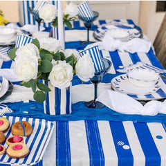Blue & White Striped Polyester Birthday Tablecloth & Table Cover (140 x 120 cm)