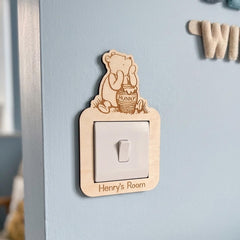 Personalised Winnie the Pooh Wooden Light Switch Surround Nursery Decor 20 cm