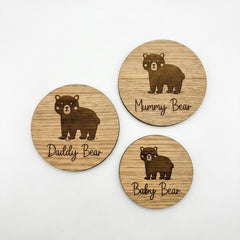 Daddy Bear Mummy Bear Baby Bear Rustic Wooden Family Coffee Coasters