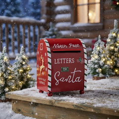 Festive Red Metal North Pole Letters To Santa Christmas Post Box Home Decoration