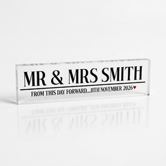 Personalised Mr & Mrs Acrylic Block – Modern Wedding Keepsake with Custom Name & Date